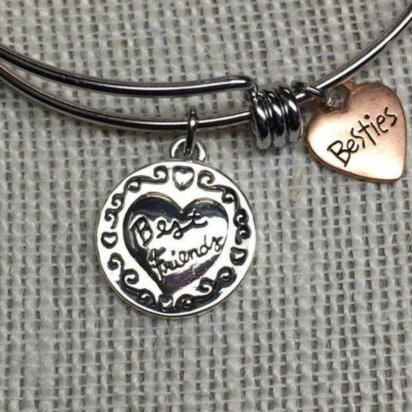Silver Slider Bracelet Copper Heart Besties Purple Bead Best Friends Love Life - Picture 2 of 6
